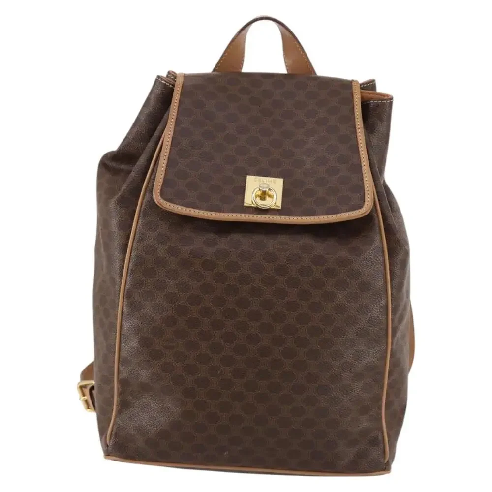 CELINE Macadam Canvas Backpack Pvc Leather Brown Gold